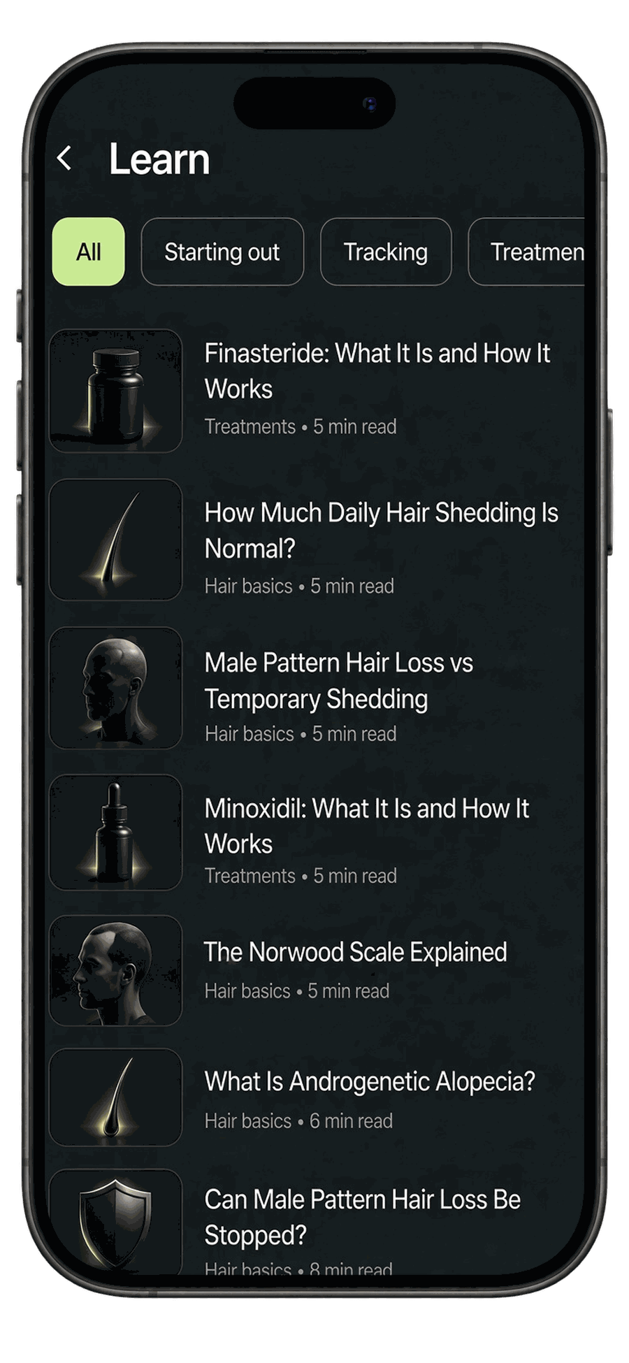 ReHair website preview showing the Learn library.